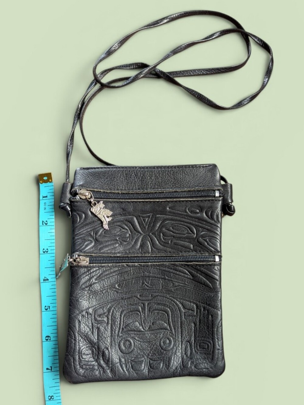 Spirit Of The Wild Leather Cross Body Purse Bag Black Indigenous